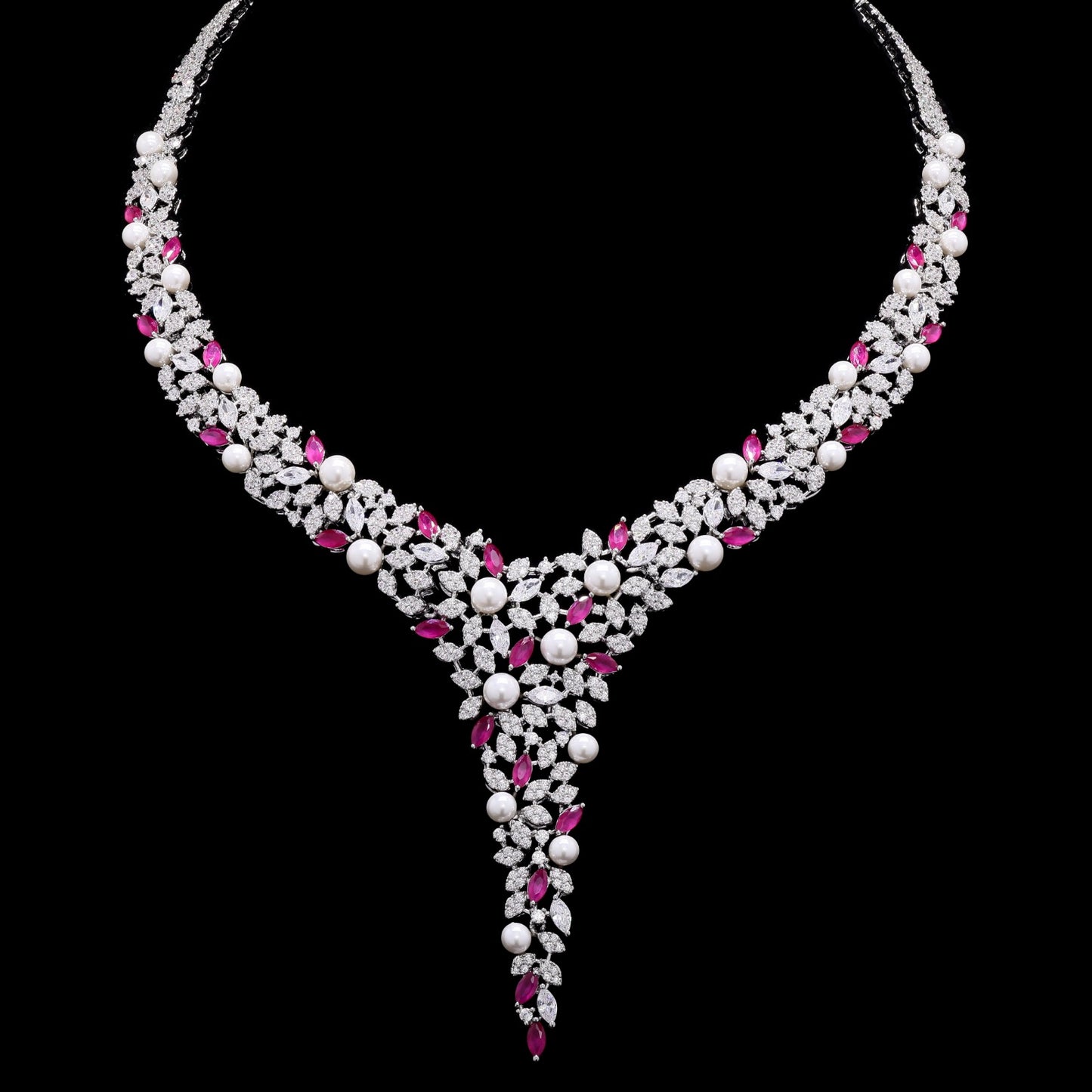 TOJ Everyday - Fresh Water Pearl and Ruby Cocktail Necklace Set with Earrings