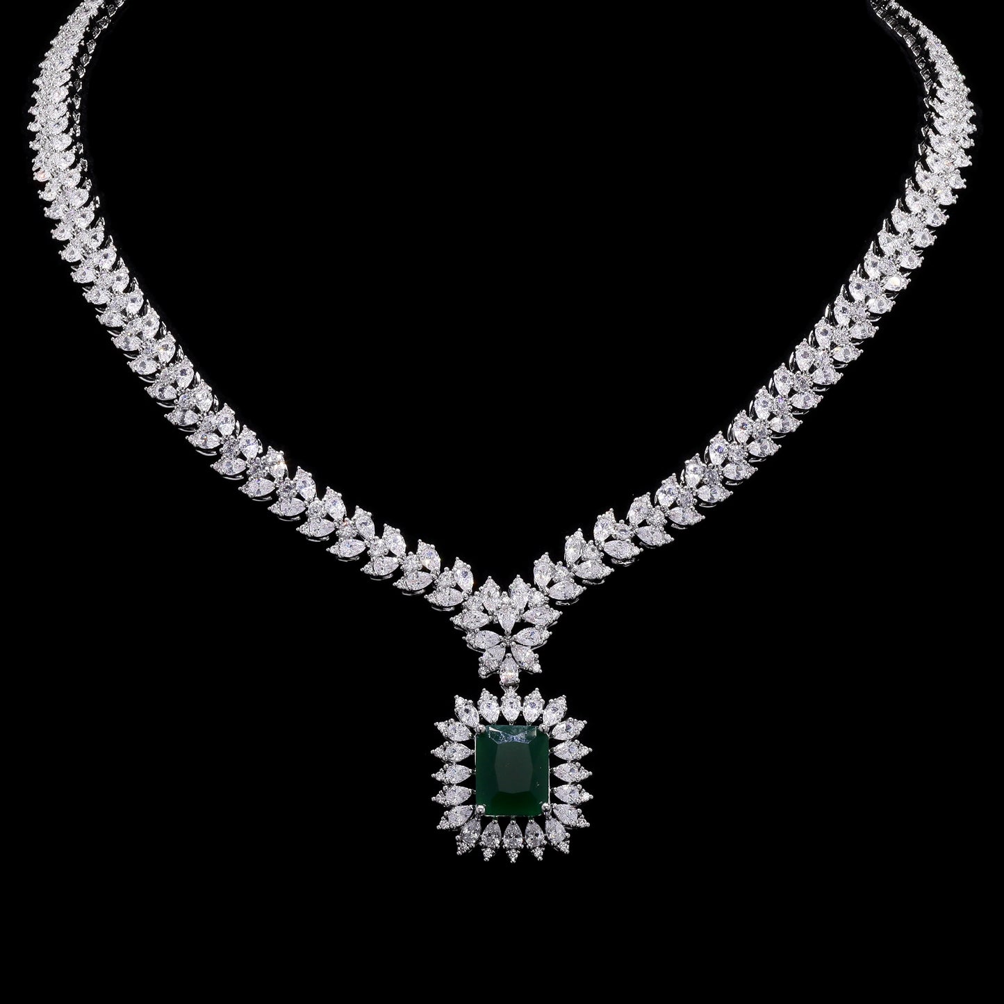 TOJ Everyday - Premium Emerald and Marquise Diamond Monaco Necklace Set with Earrings