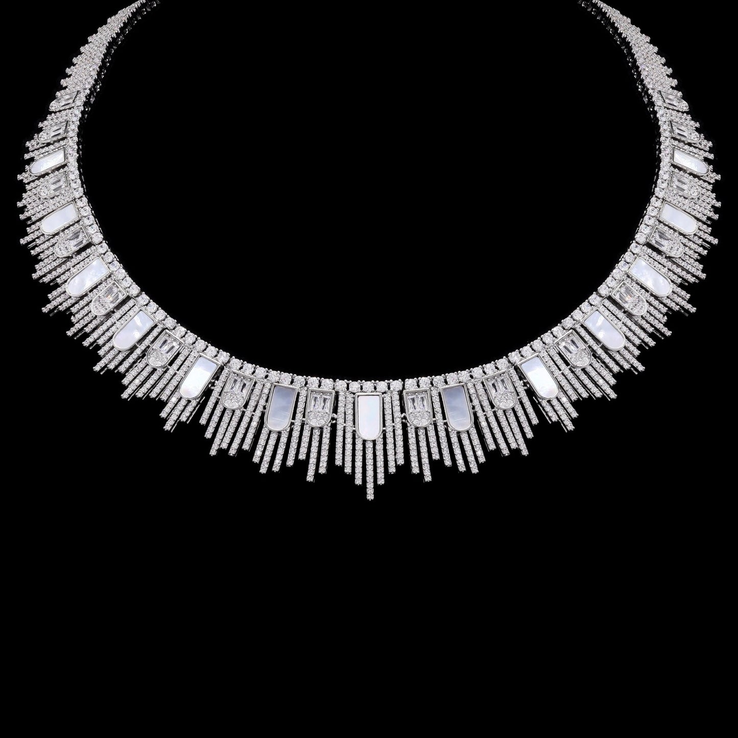 TOJ Everyday - Premium Mother of Pearl and American Diamond Jonita Cocktail Necklace Set with Earrings