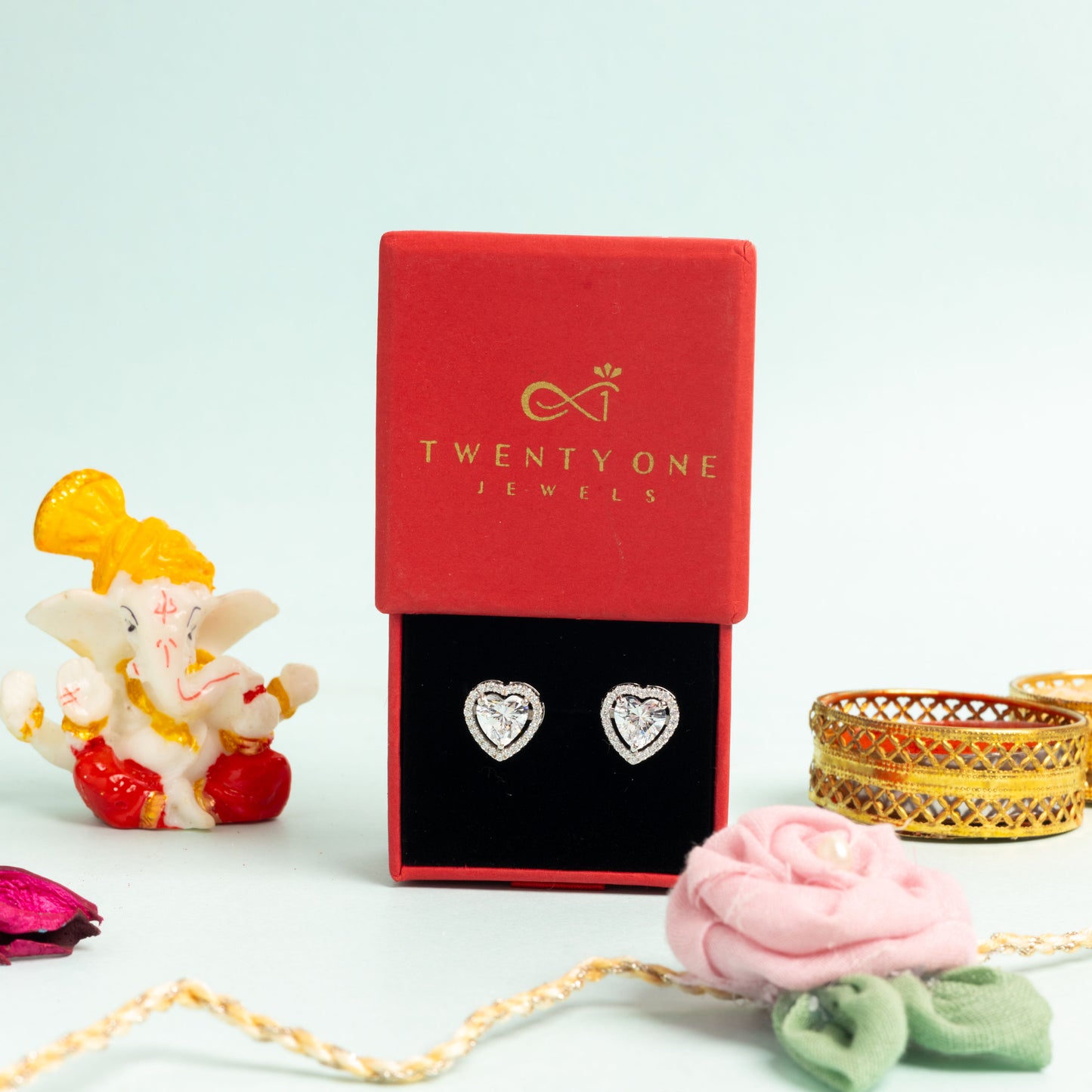 Valentines Exclusive 2 Carat Heart Solitaire Studs With Halo On Pure 925 Silver with Premium Screw Backs