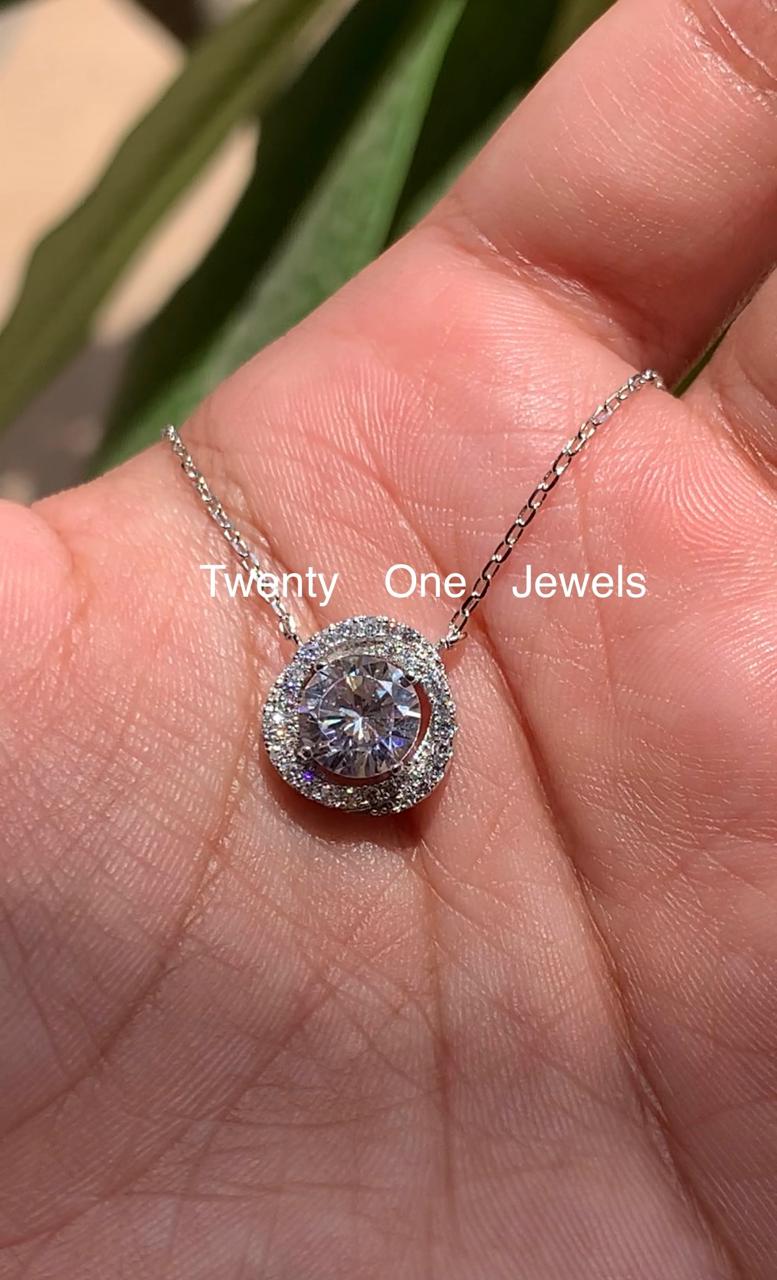 1.5 Carat Solitaire Austin Pendant with Chain on Pure 925 Silver