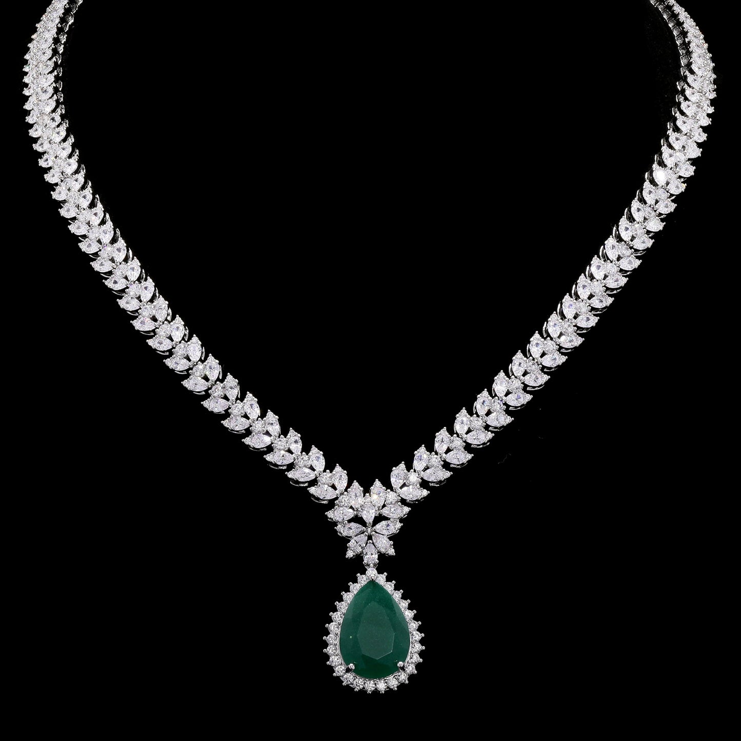 TOJ Everyday - Premium Emerald and Marquise Diamond Beyonce Necklace Set with Earrings