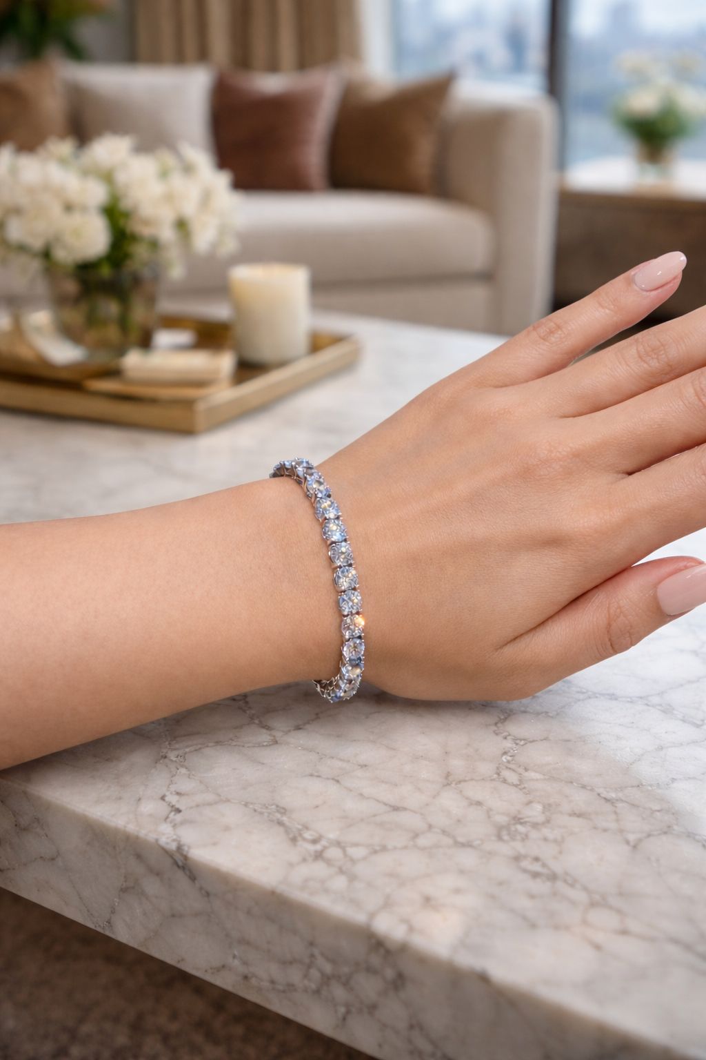 TOJ Everyday - 50 Pointer American Diamond Solitaire Classic Anti Tarnish Tennis Bracelet