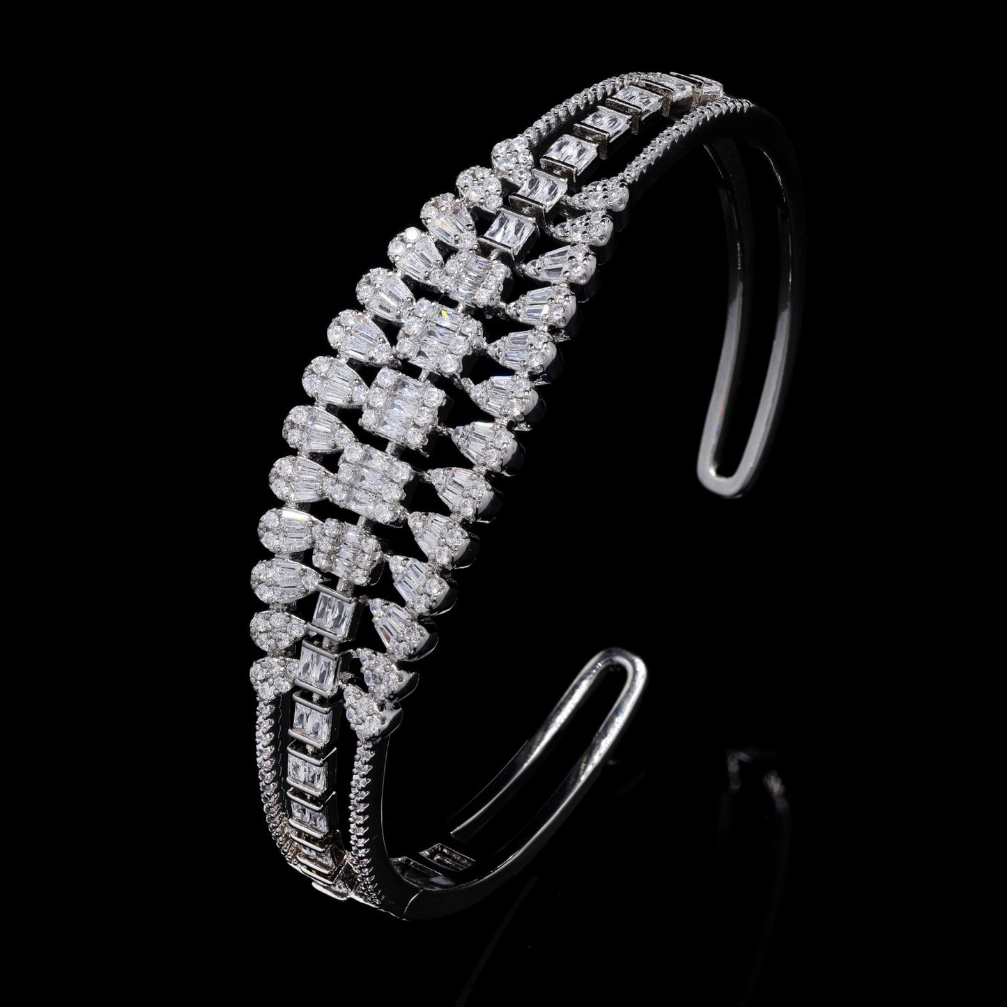 TOJ Everyday - Premium American Diamond Baguette Pressure Setting Bridal Sia Openable Kada Bracelet