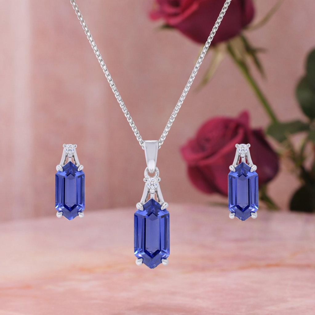 Ultra Premium Hexagon Cut Hydro Tanzanite Pendant Set on Pure 925 Silver
