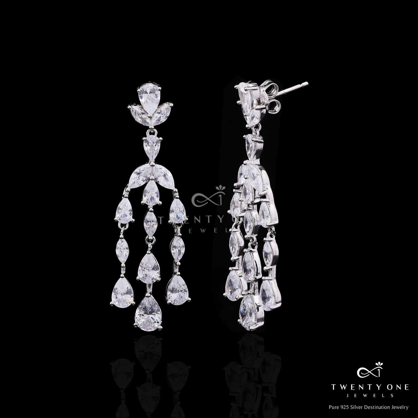 Ultra Premium Drop and Marquise Solitaire Party Danglers on Pure 925 Silver