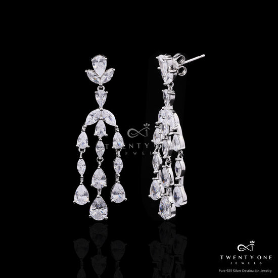 Ultra Premium Drop and Marquise Solitaire Party Danglers on Pure 925 Silver