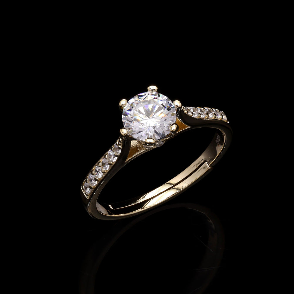 Gold Finish 1 Carat Solitaire Adjustable Ring on Pure 925 Silver | Fits all Sizes