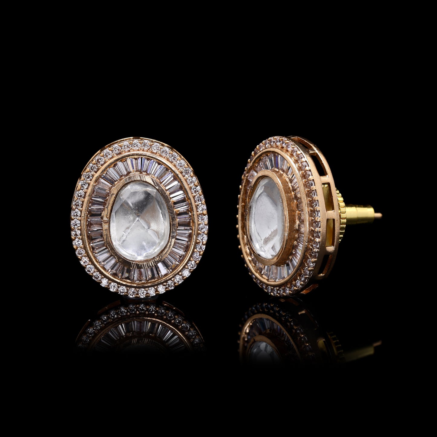 TOJ Everyday - Gold Finish Classic Oval Polki Sahiba Studs