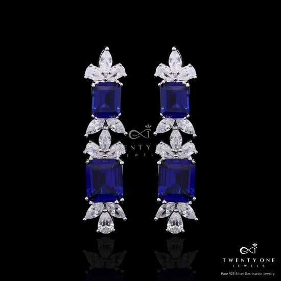 Ultra Premium Blue Sapphire Dangler Earrings with Marquise and Drop Solitaires on Pure 925 Silver