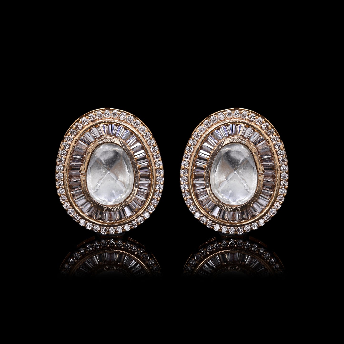 TOJ Everyday - Gold Finish Classic Oval Polki Sahiba Studs