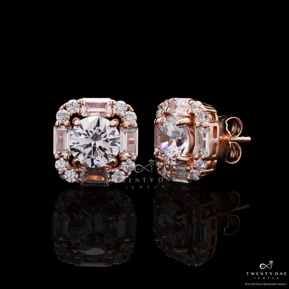 Rose Gold Carina Solitaire Studs On 925 Siver