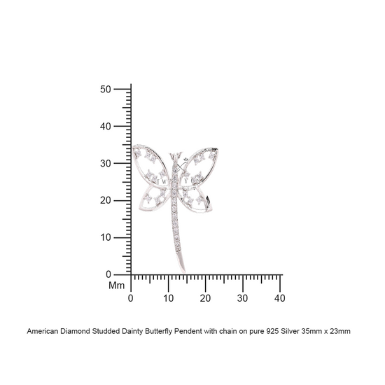 American Diamond Studded Dainty Butterfly Pendant with chain on pure 925 Silver
