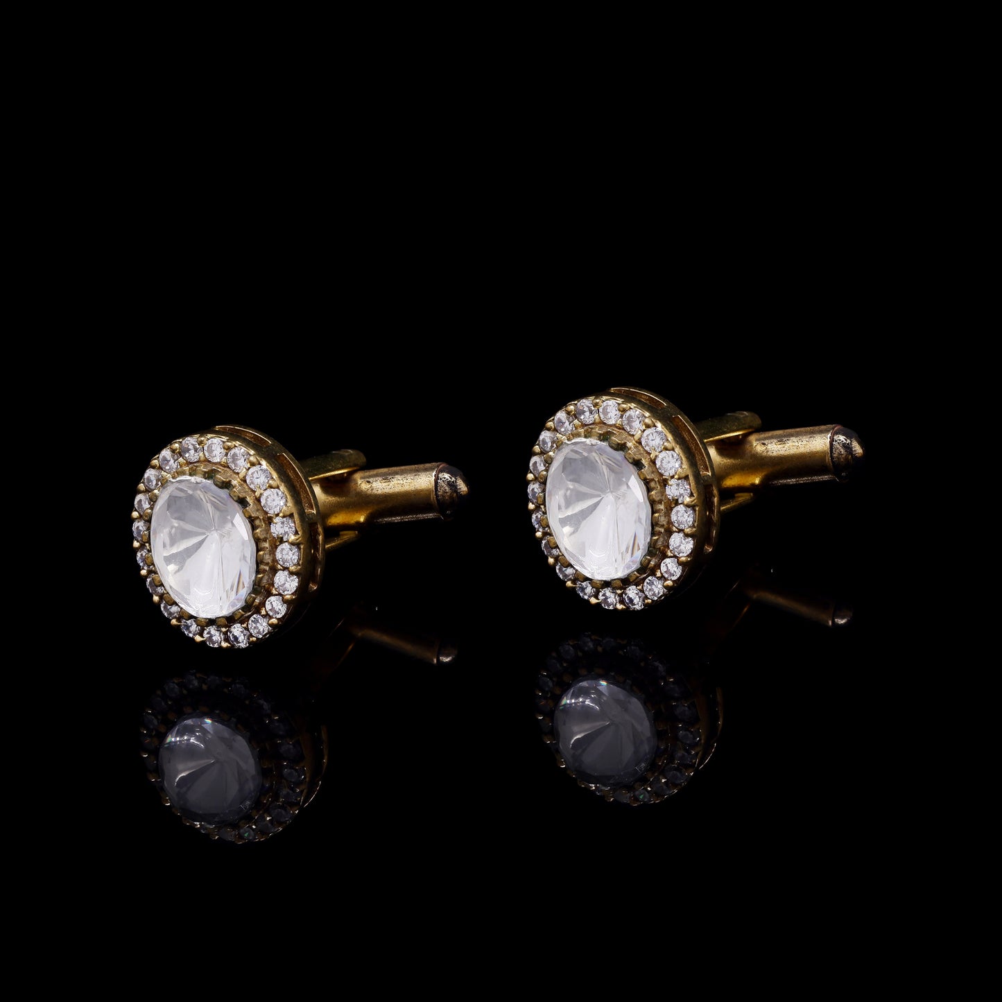 TOJ Everyday - Antique Gold Finish Oval Polki Mens Cufflink