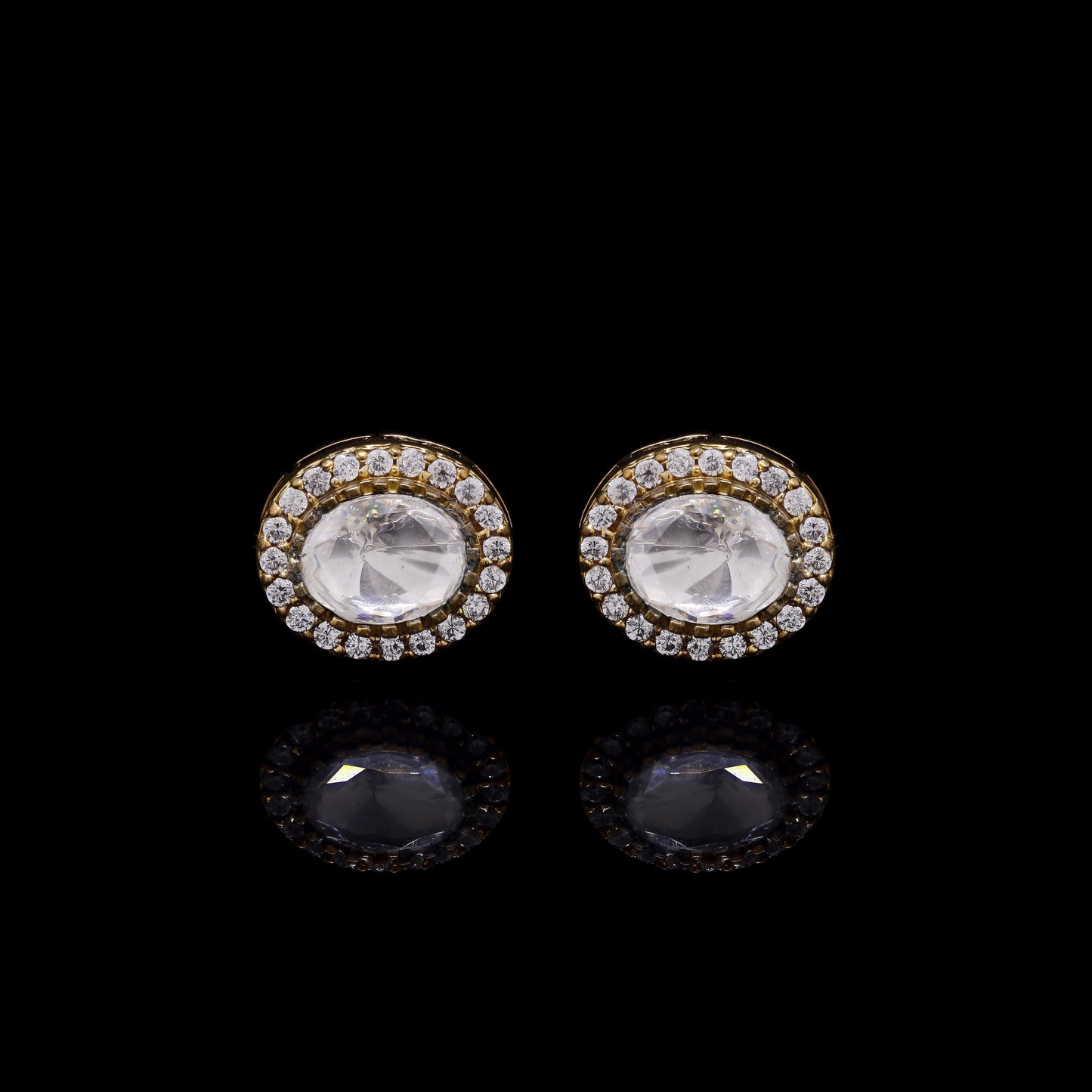 TOJ Everyday - Antique Gold Finish Oval Polki Mens Cufflink