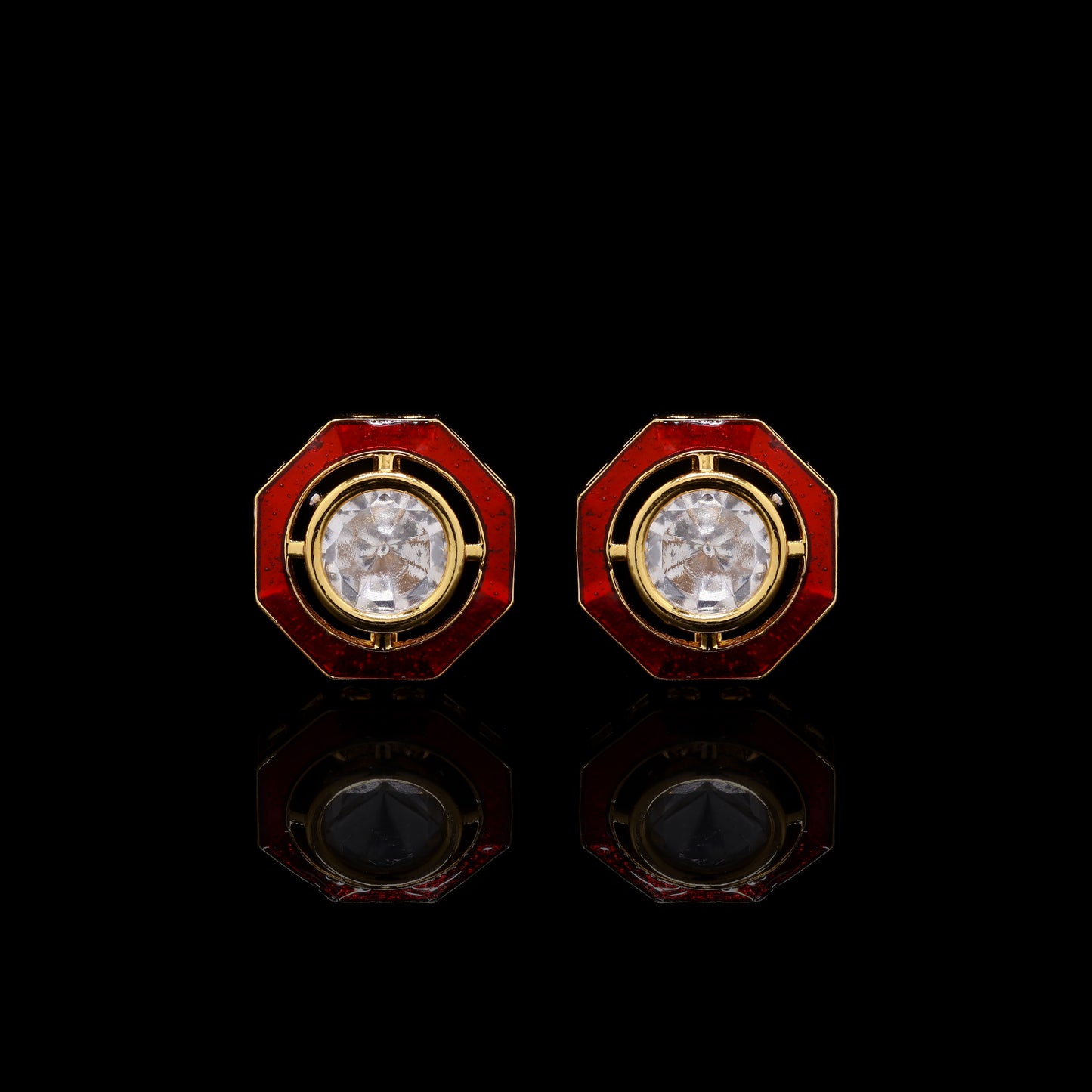 Red Enamel Bezel Setting Polki Diamond Mens Cuff Link Pair Success