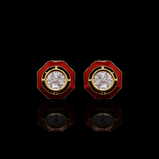 Red Enamel Bezel Setting Polki Diamond Mens Cuff Link Pair Success