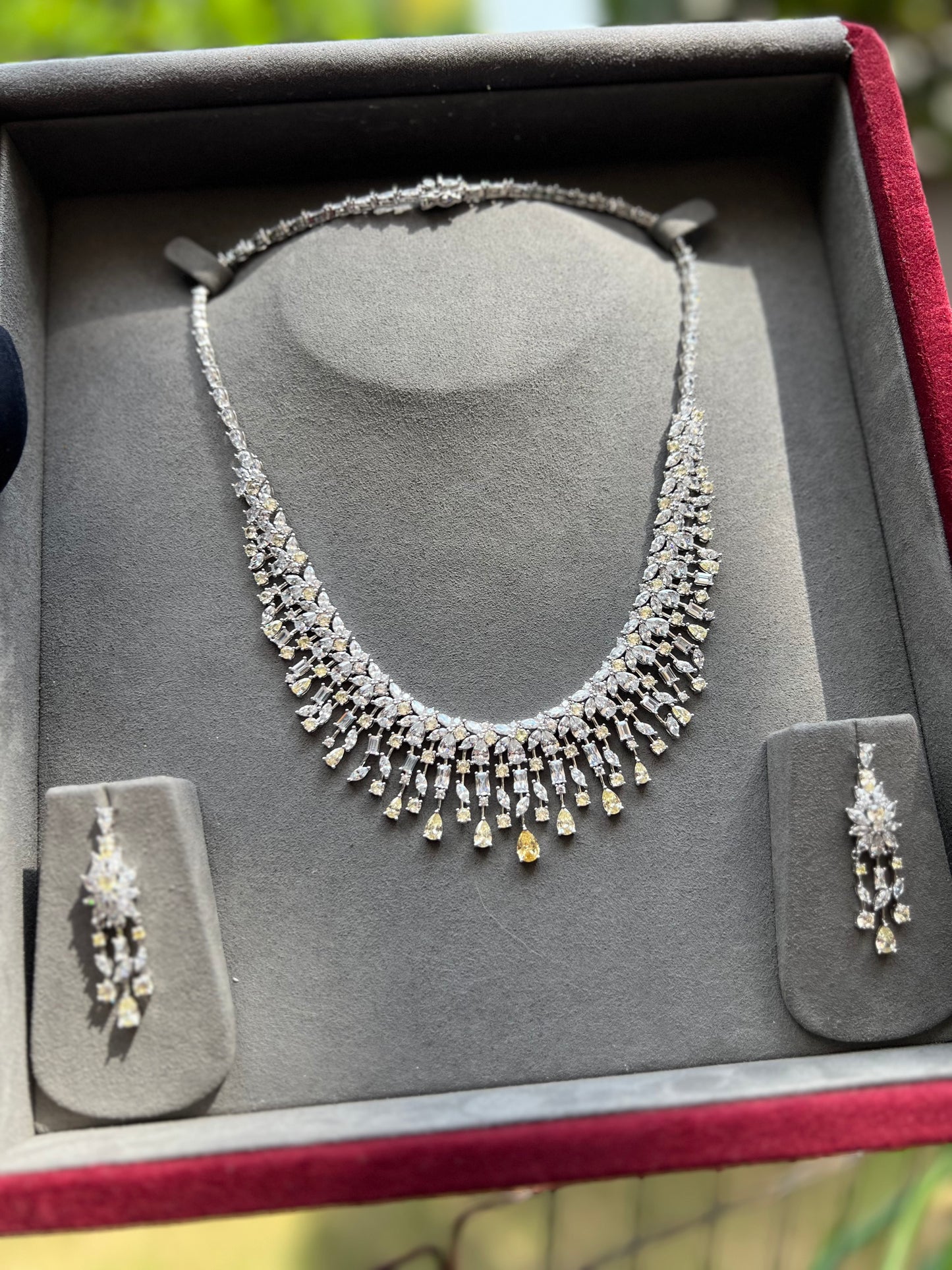 Ultra Premium Yellow Diamond Multi Solitaire Necklace Set on Pure 925 Silver