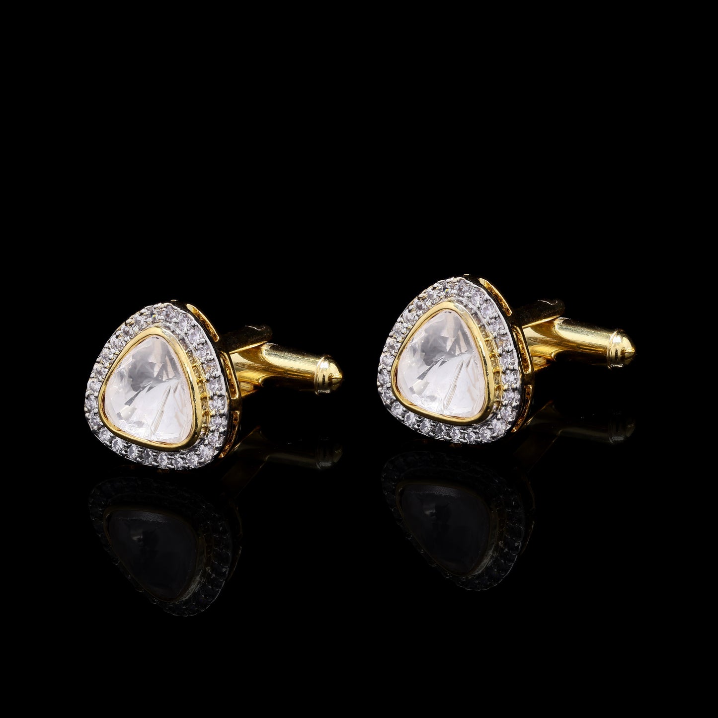 Mens Trillion Polki Diamond Gold Finish Mens Cuff Link Pair with Cluster Diamonds