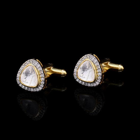 Mens Trillion Polki Diamond Gold Finish Mens Cuff Link Pair with Cluster Diamonds