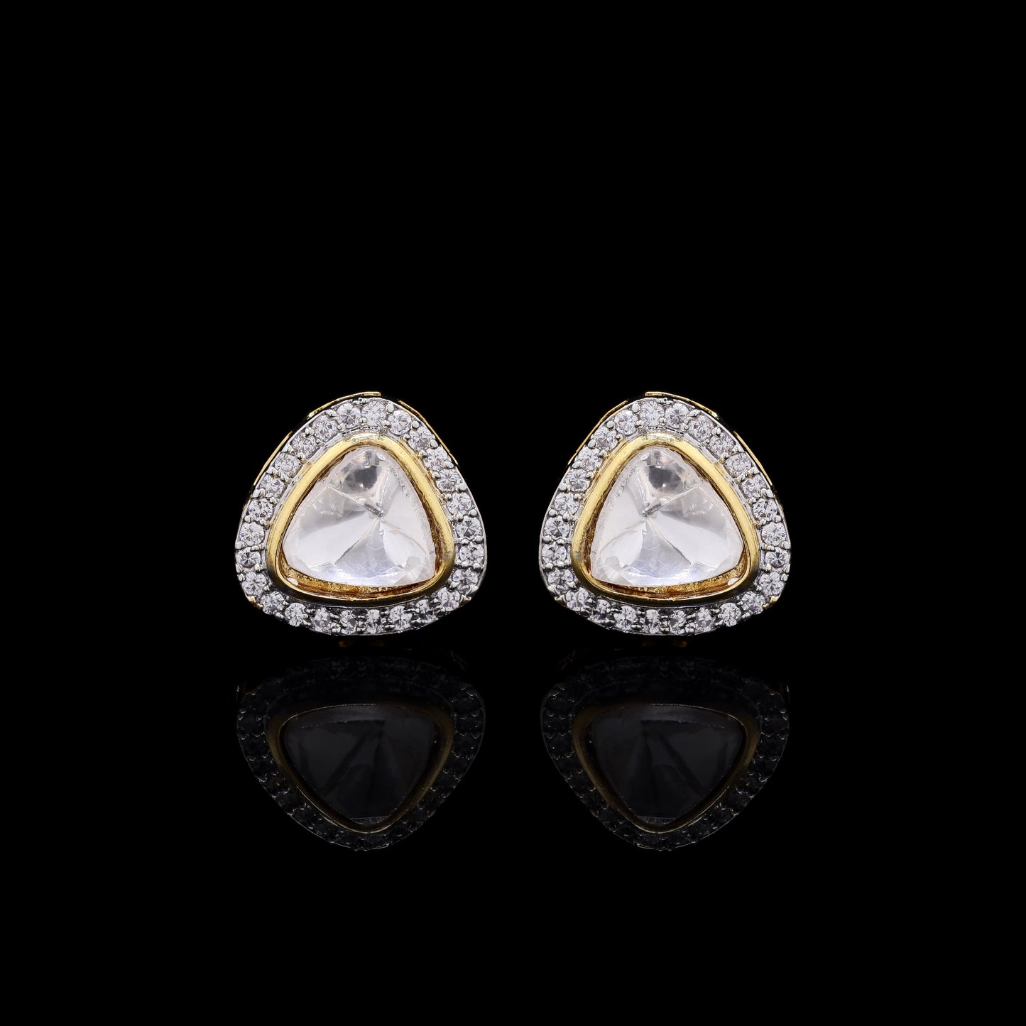 Mens Trillion Polki Diamond Gold Finish Mens Cuff Link Pair with Cluster Diamonds