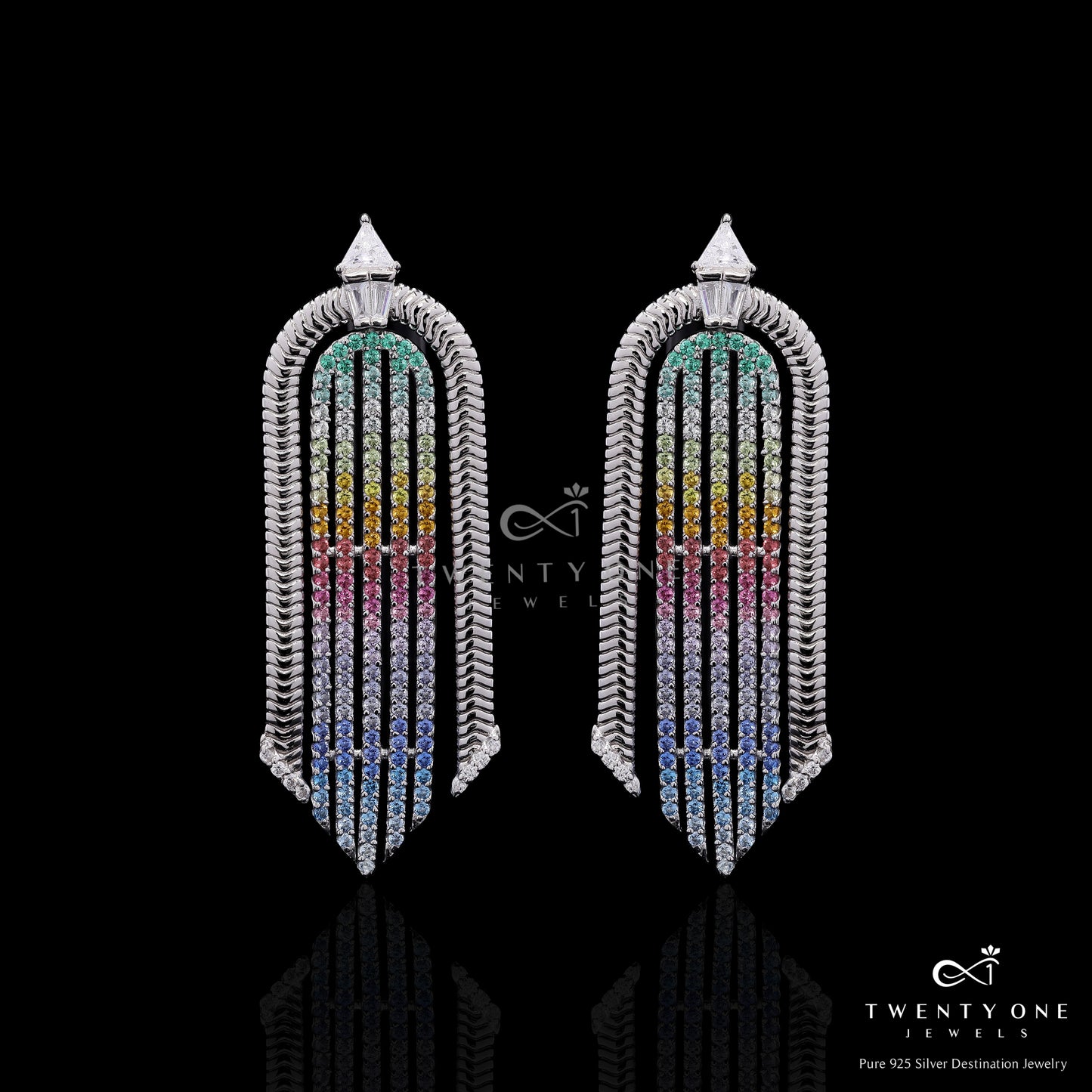 Premium Fancy Rainbow Diamond Delina Party Earrings on Pure 925 Silver