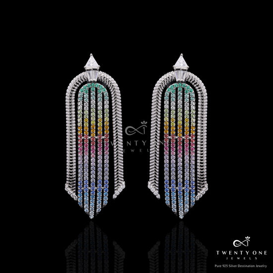 Premium Fancy Rainbow Diamond Delina Party Earrings on Pure 925 Silver
