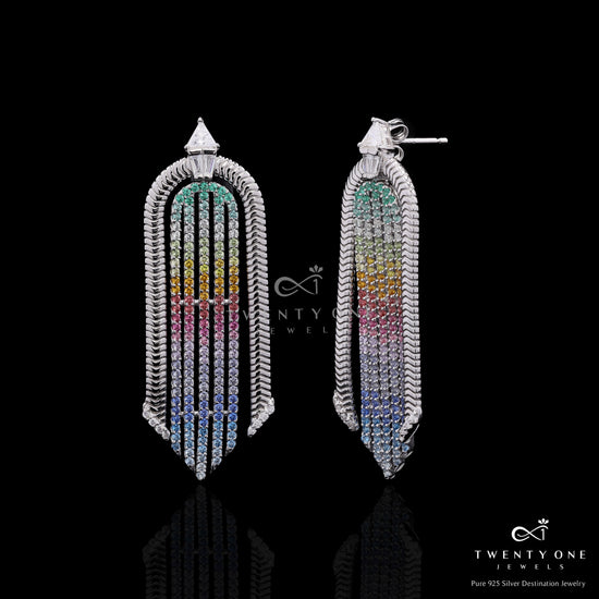 Premium Fancy Rainbow Diamond Delina Party Earrings on Pure 925 Silver