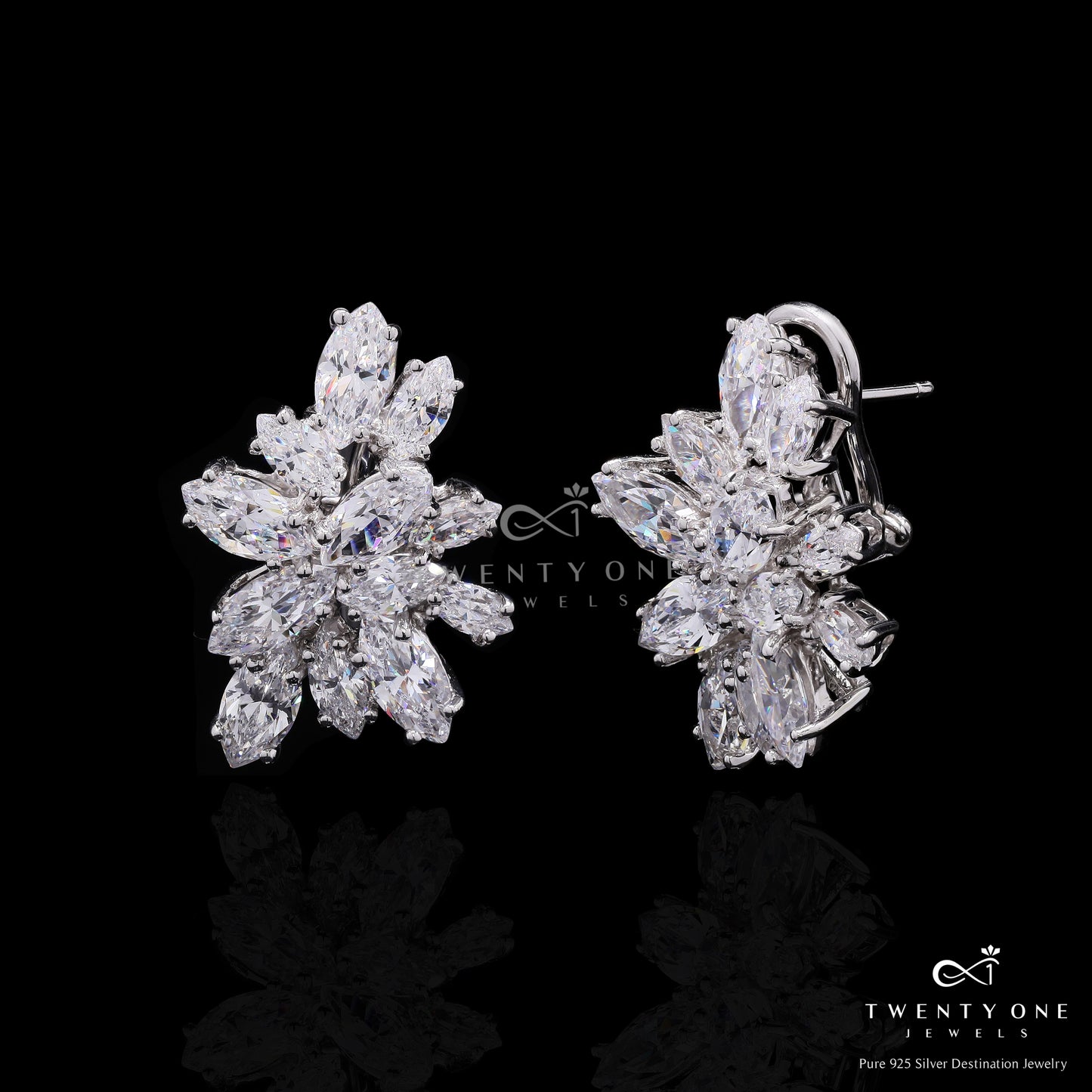 Ultra Premium Marquise Diamond Solitaire Cluster Statement Earrings on Pure 925 Silver