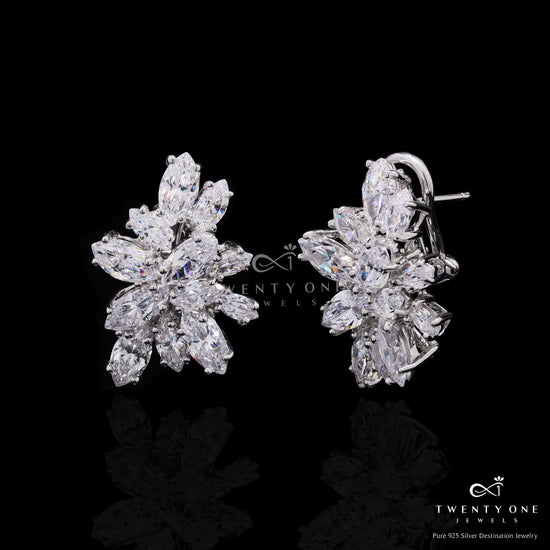 Ultra Premium Marquise Diamond Solitaire Cluster Statement Earrings on Pure 925 Silver