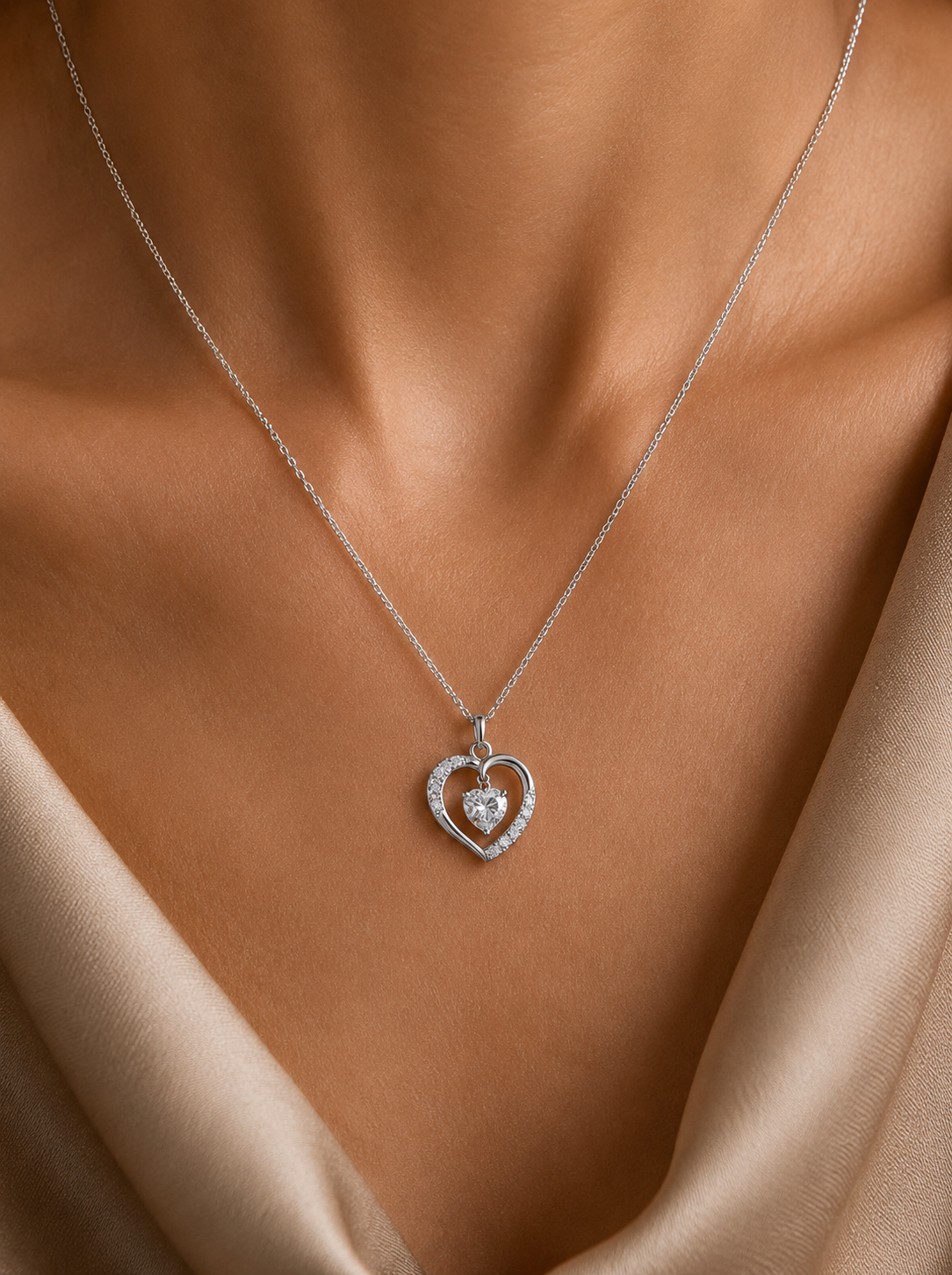 Heart Solitaire Elaine Pendant with Chain on Pure 925 Silver