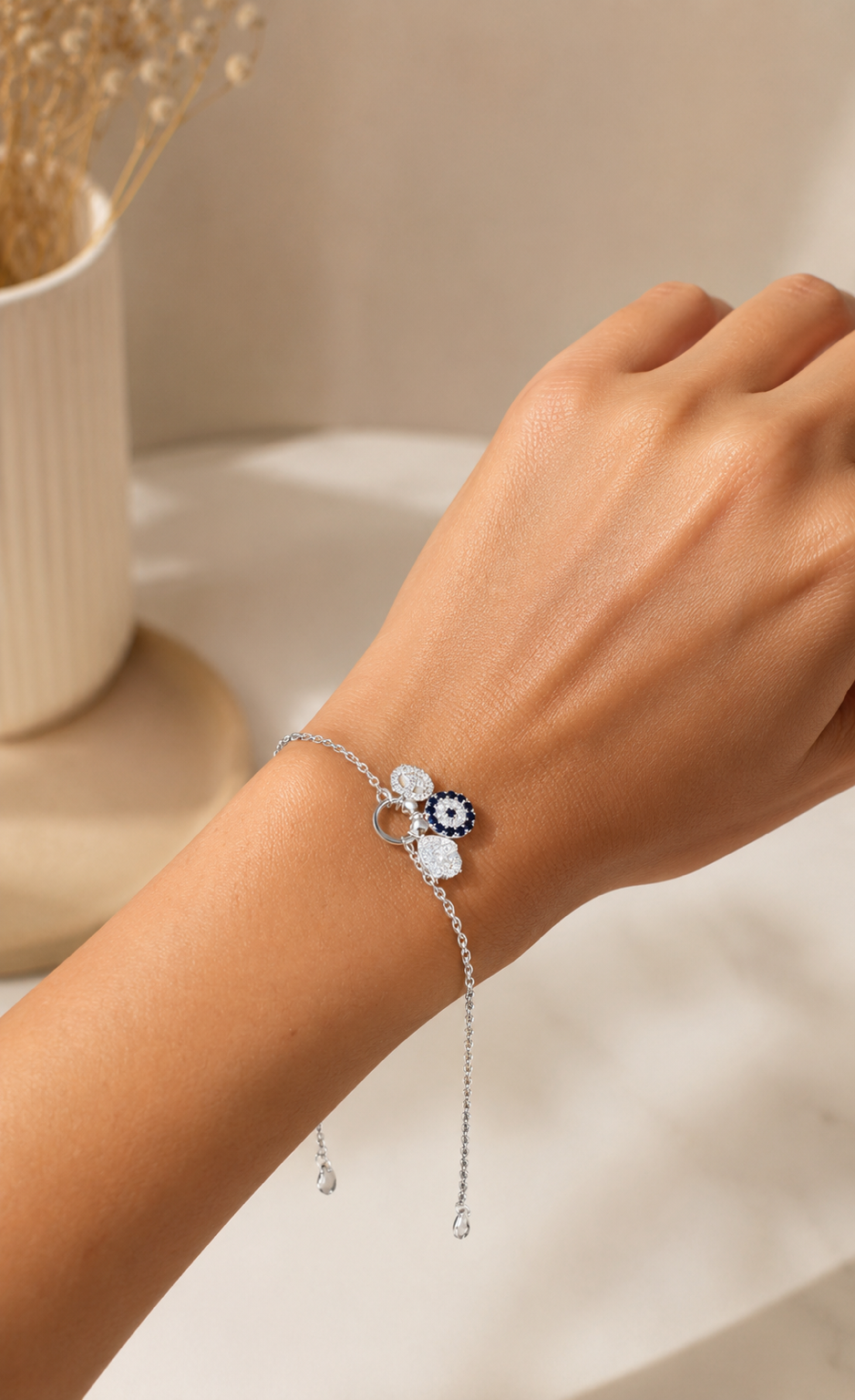 Evil Eye Charms Bracelet on Pure 925 Silver.