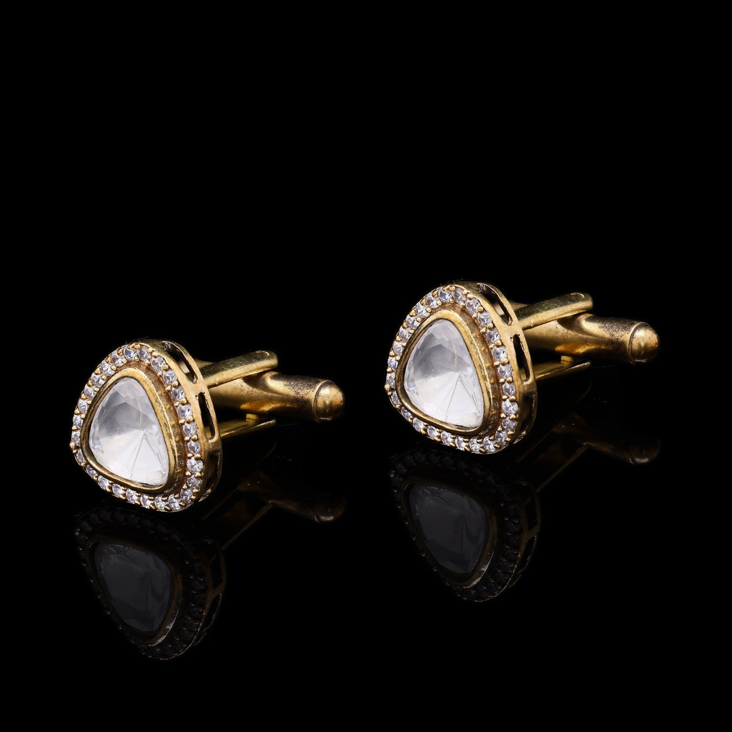 TOJ Everyday - Victorian Gold Finish Trillion Polki Mens Cufflink Pair