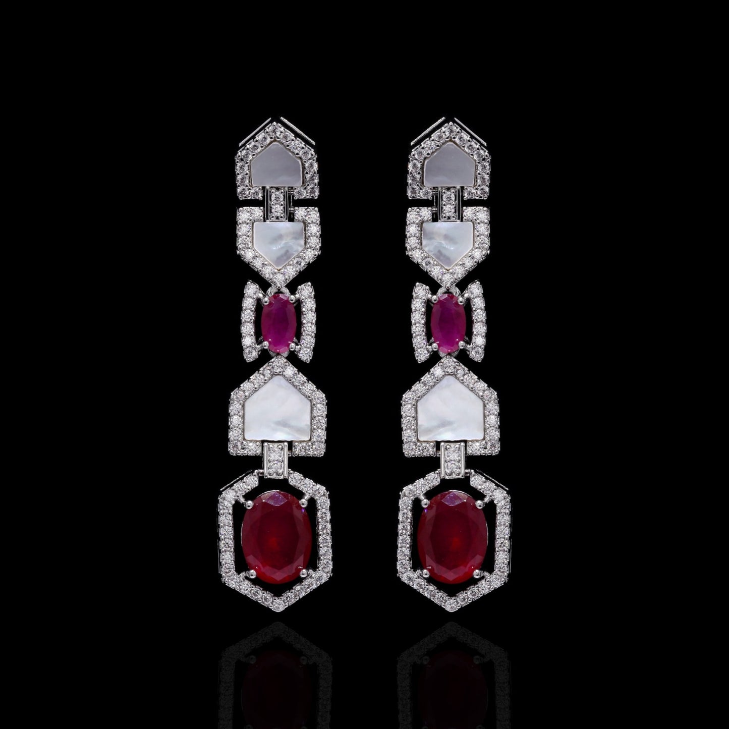TOJ Everyday - Premium Ruby and Mother of Pearl Janice Necklace Set with Earrings