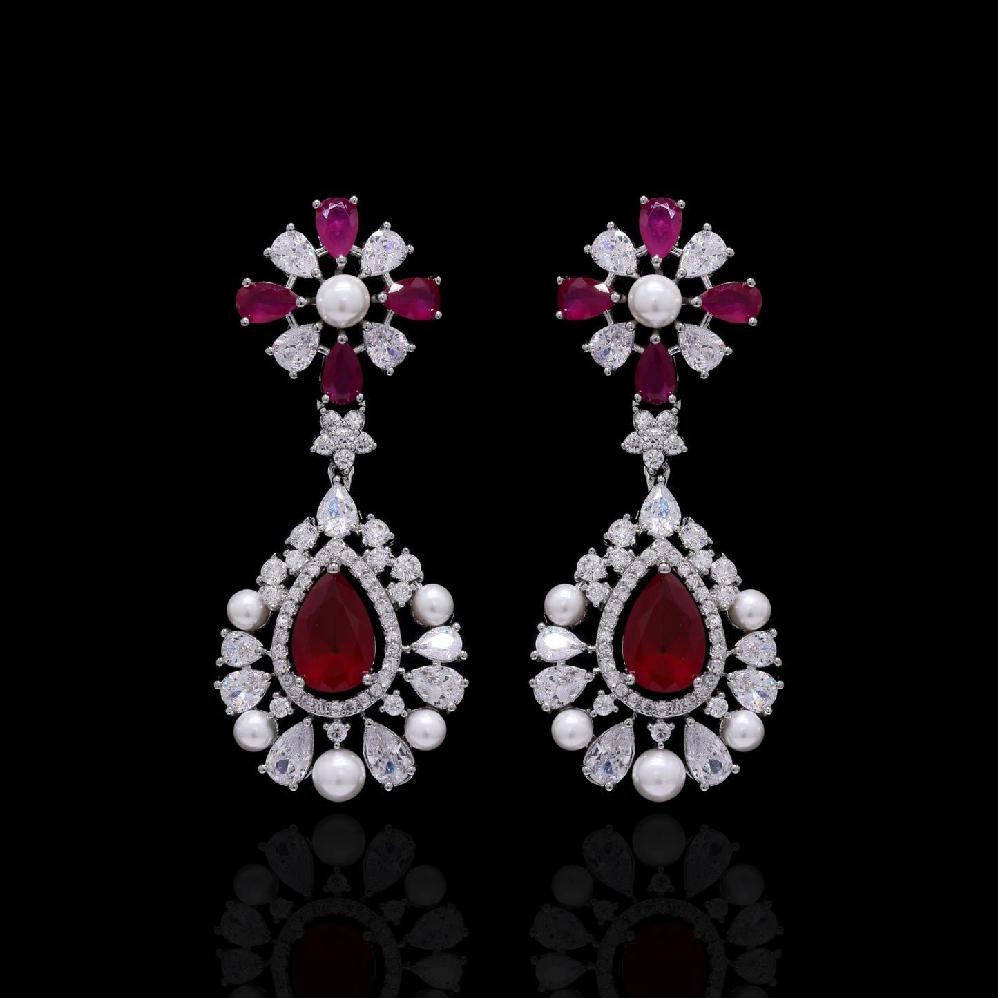 TOJ Everyday - Premium Ruby Drop and Fresh Water Pearl Nytara Necklace Set with Earrings