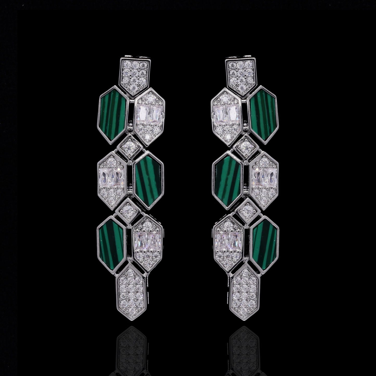 TOJ Everyday - Premium Italian Setting American Diamond and Green Malachite Kylie Necklace Set with Earrings