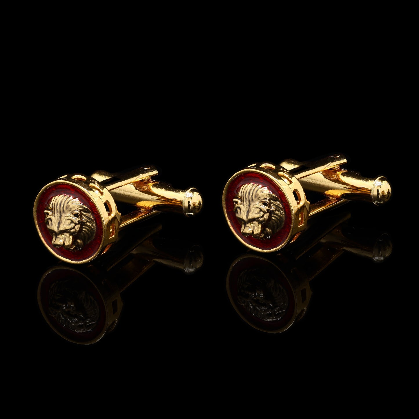 TOJ Everyday - Red Enamel Lion Face Gold Finish Mens Cufflink Pair