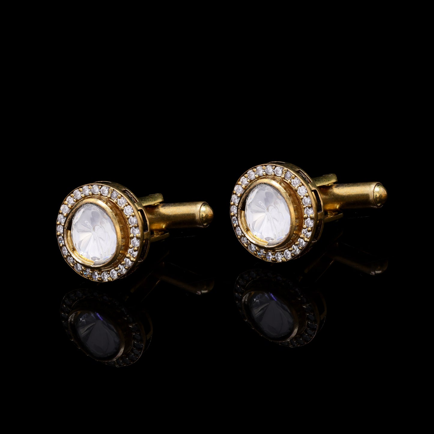 TOJ Everyday - Classic Polki Gold Finish with Diamond Cluster Mens Cufflink Pair