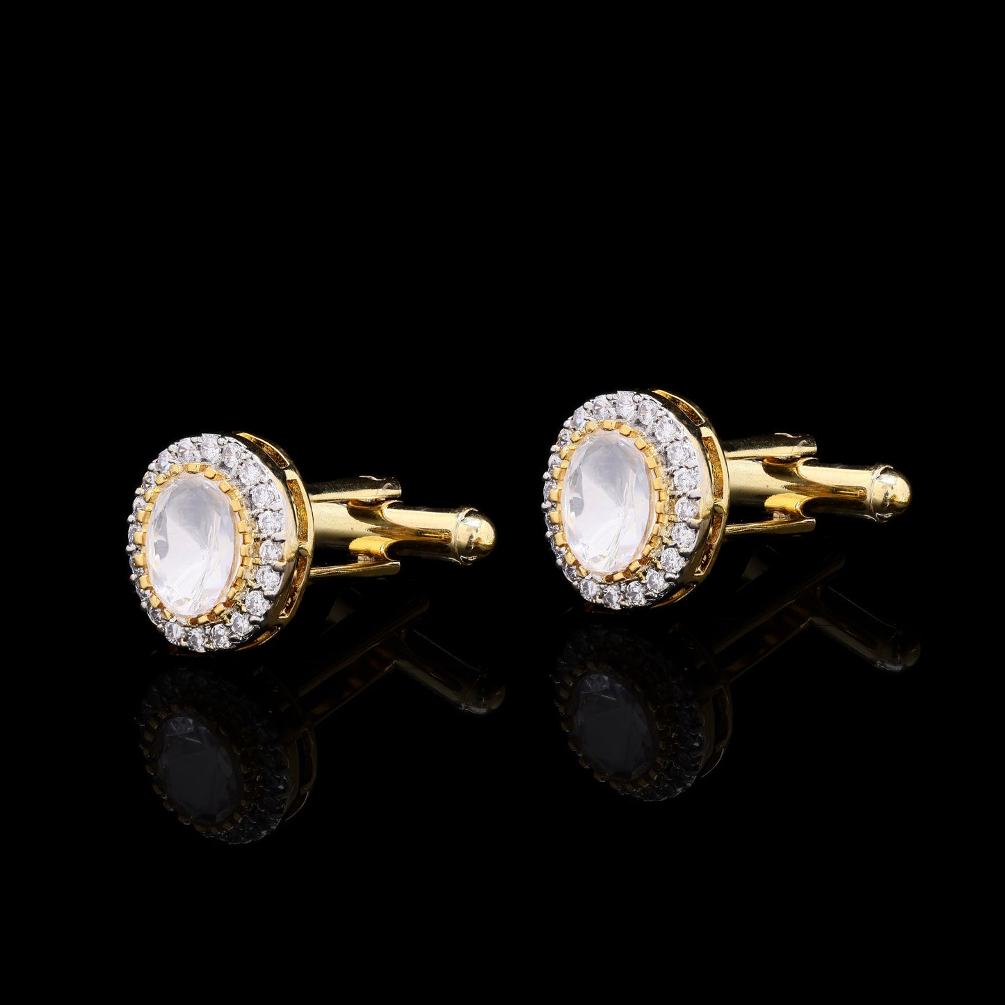 Oval Polki Classic Gold Finish Mens Cufflink Pair