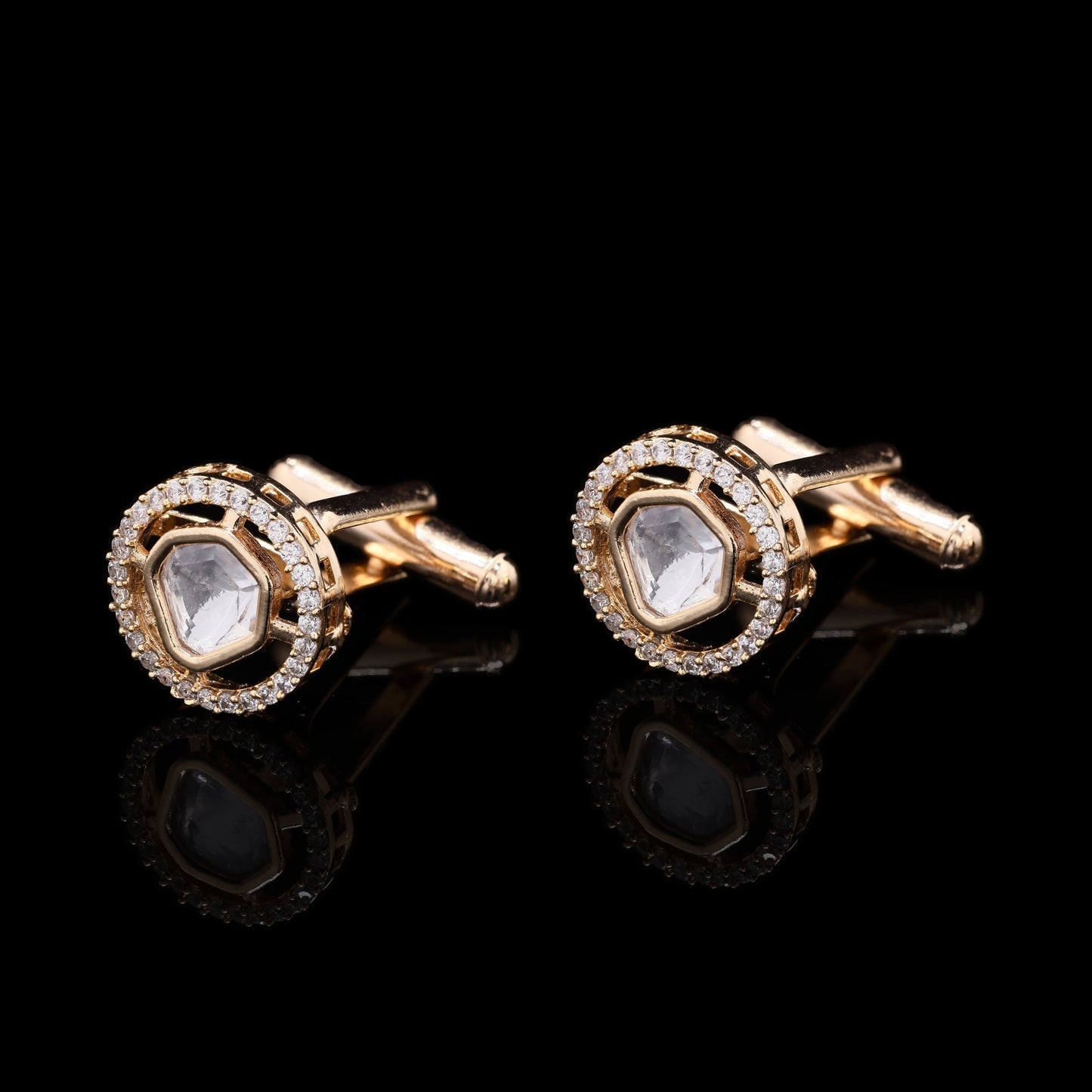 TOJ Everyday - Mens Polki Diamond Adara Gold Finish Cufflink Pair