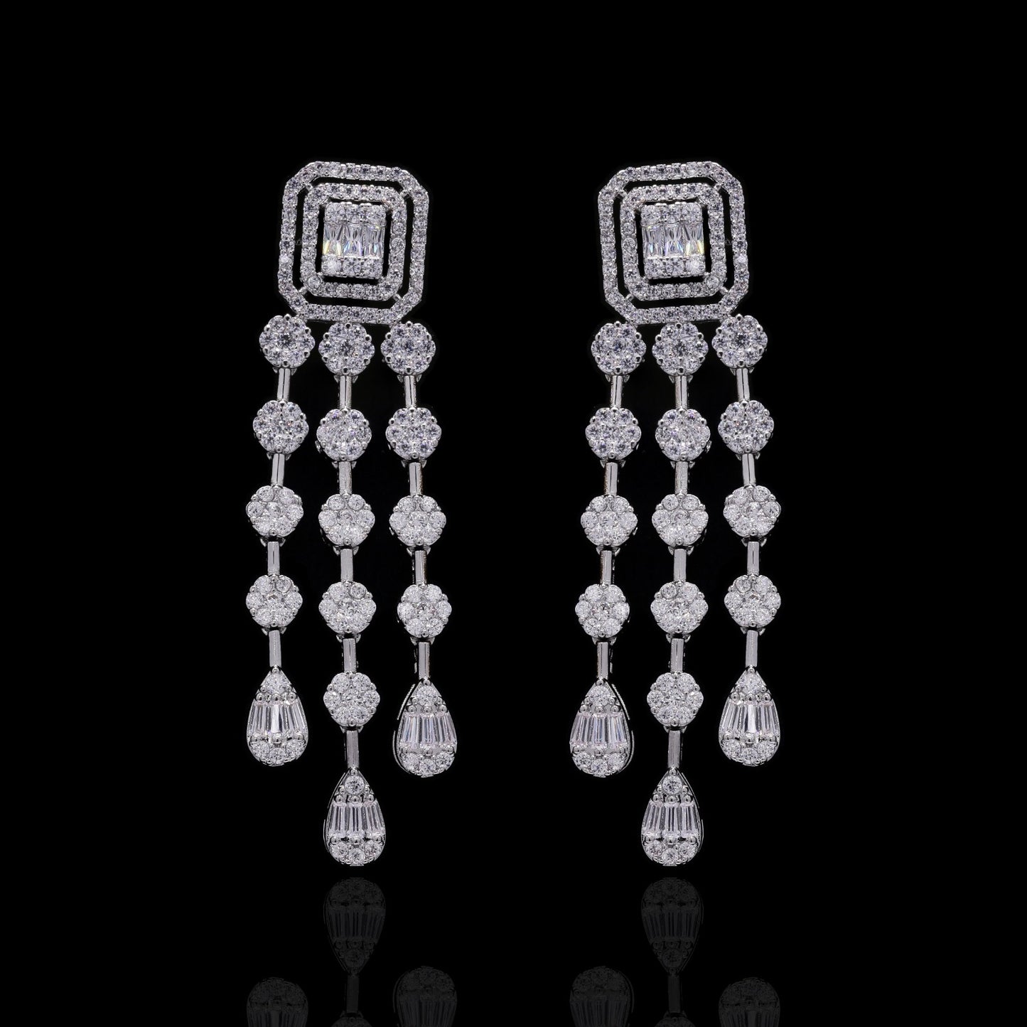 TOJ Everyday - Premium Double Layered Pressure Setting Drop Dora Necklace Set with Earrings