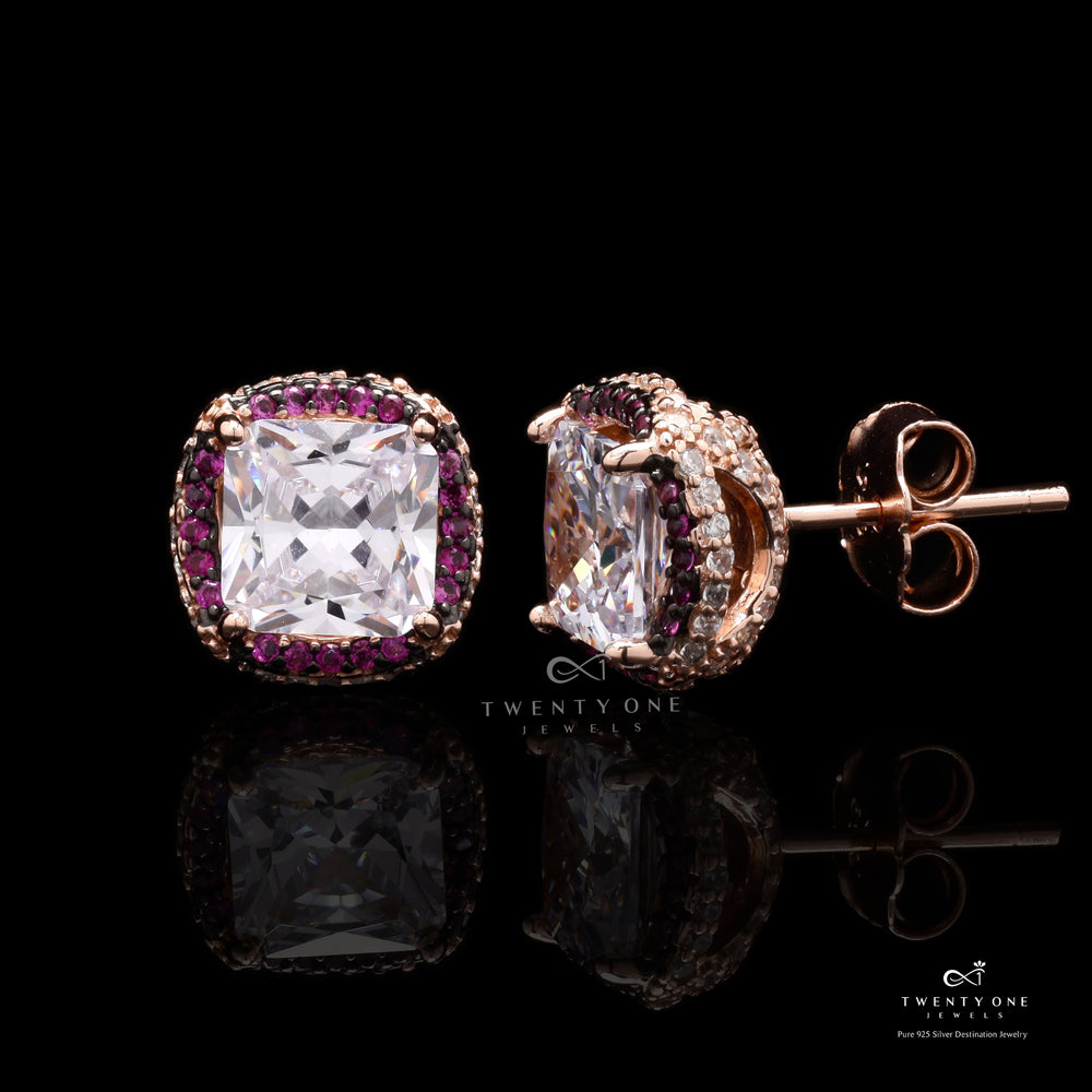 Rose Gold Diamond Studded Roza Studs On 925 Silver