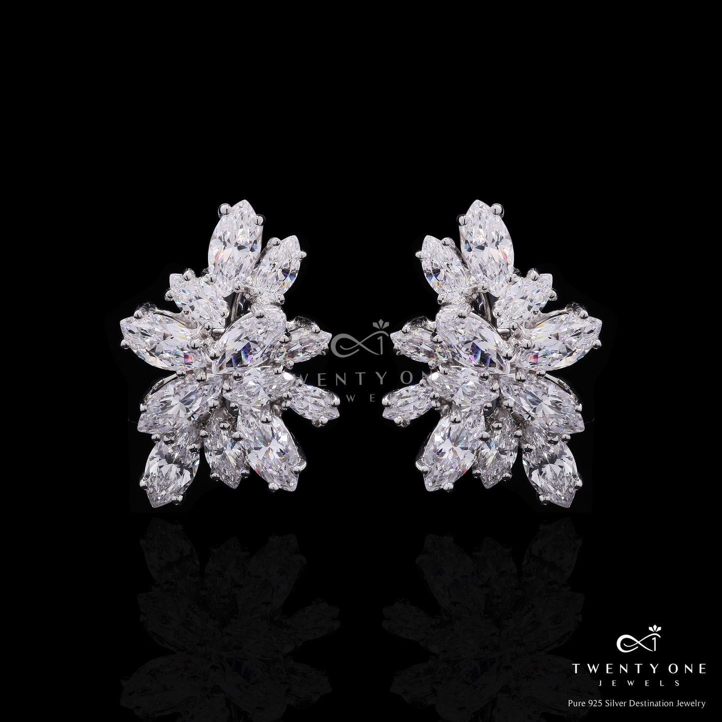 Ultra Premium Marquise Diamond Solitaire Cluster Statement Earrings on Pure 925 Silver