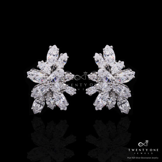 Ultra Premium Marquise Diamond Solitaire Cluster Statement Earrings on Pure 925 Silver