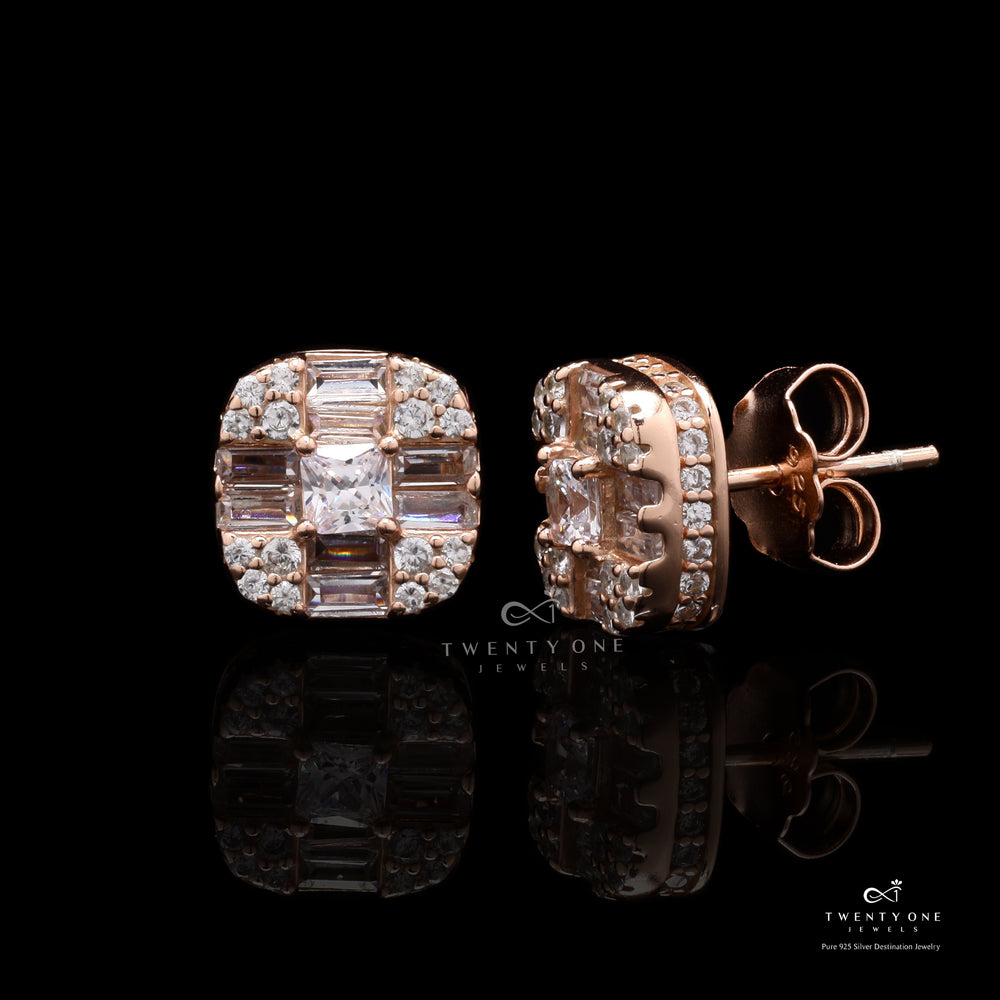 Rose Gold Diamond Studded Talia Stud on 925 silver