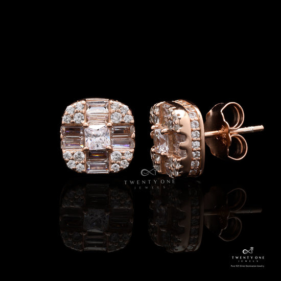 Rose Gold Diamond Studded Talia Stud on 925 silver