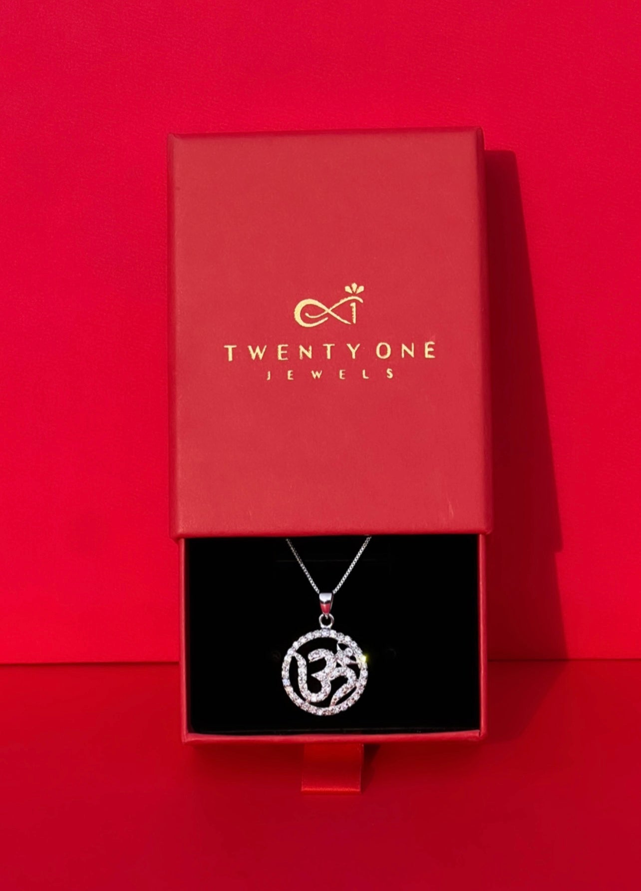 Om Pendant and Chain with Diamond Border on Pure 925 Silver