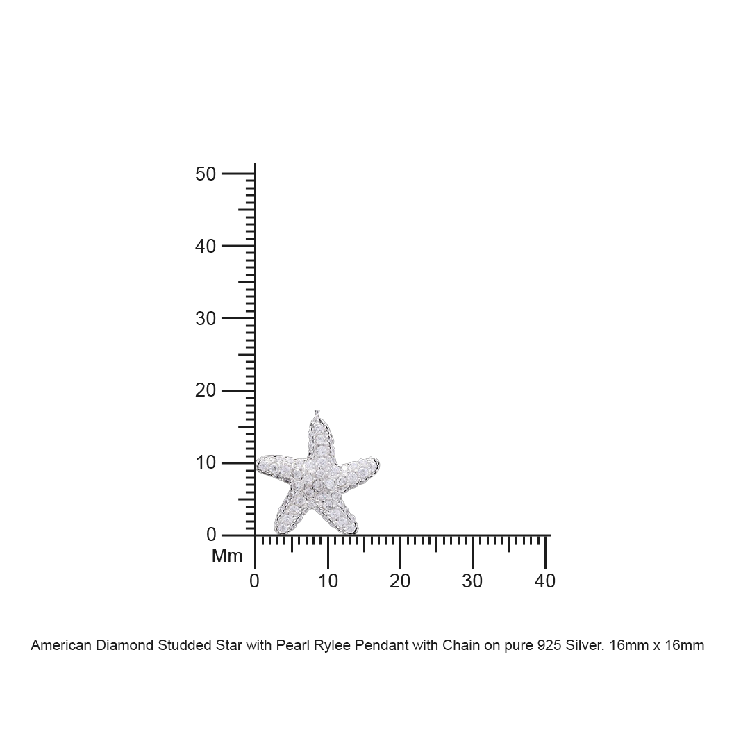 American Diamond Studded Star with Pearl Rylee Pendant with Chain on pure 925 Silver.