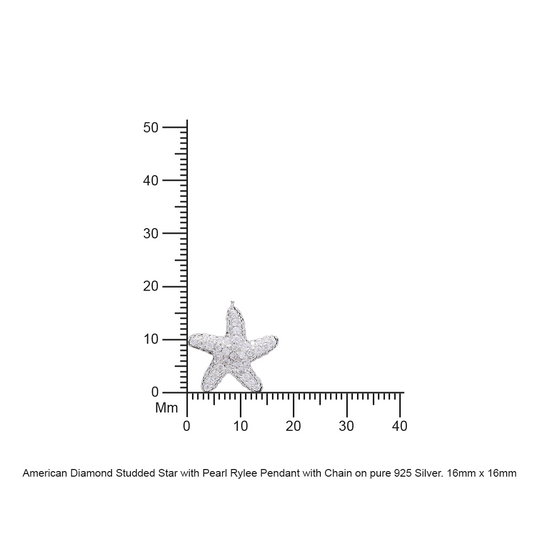 American Diamond Studded Star with Pearl Rylee Pendant with Chain on pure 925 Silver.