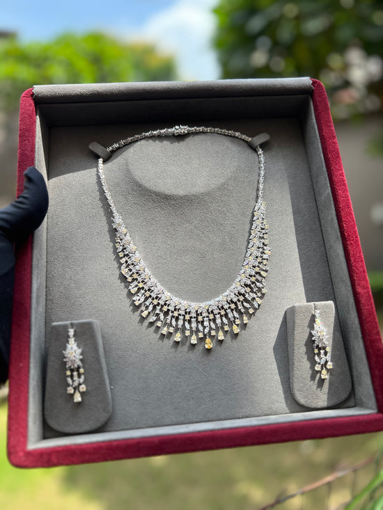 Ultra Premium Yellow Diamond Multi Solitaire Necklace Set on Pure 925 Silver